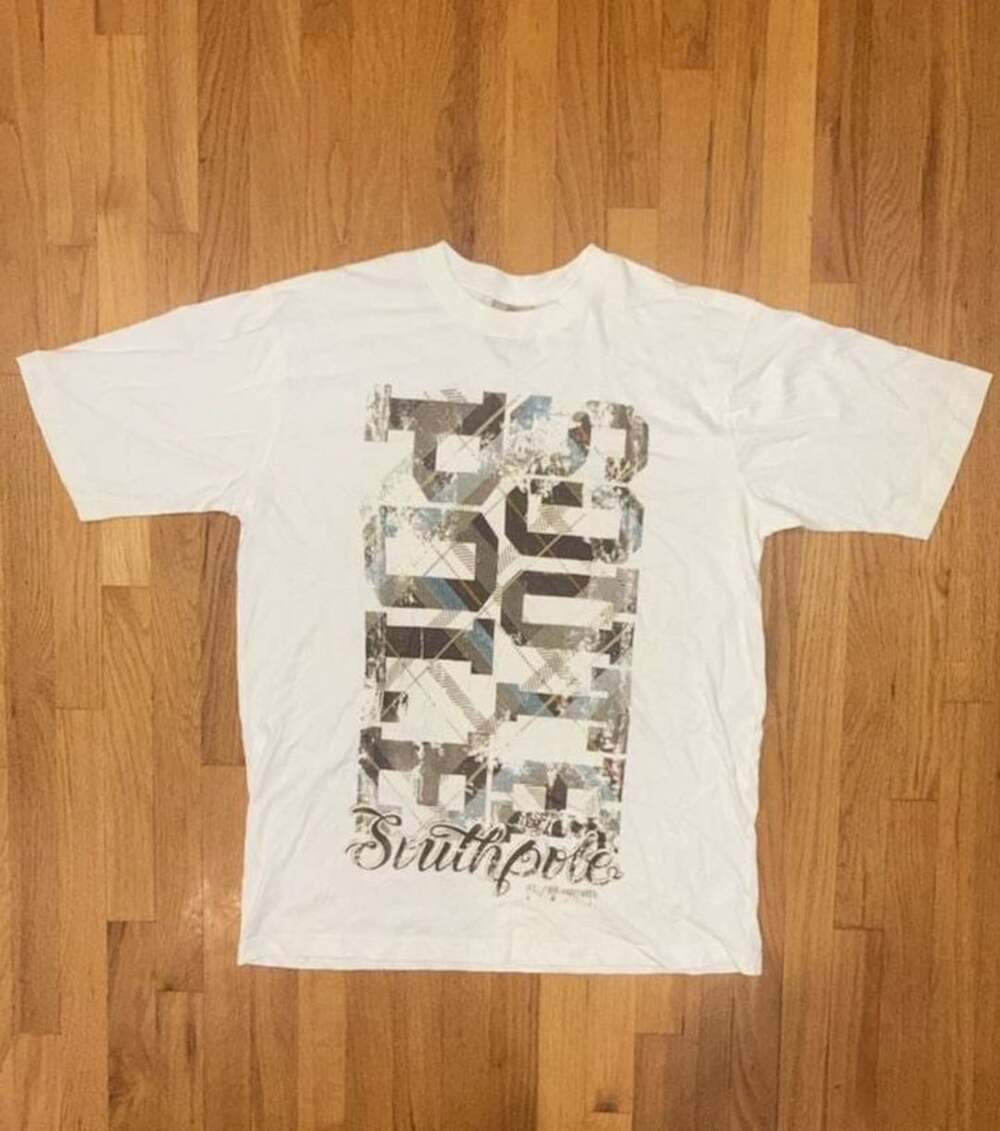 VTG Southpole Shirt Men XXL White Graffiti Plaid Graphic Tee Streetwear Logo Y2K